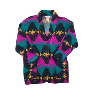 Women's VTG Westbourne Aztec Print Fuzzy Fleece Sweater Jacket - M - Oversized